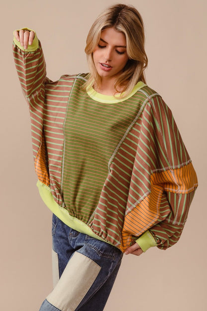 Yara® | BiBi color block striped crew neck sweatshirt