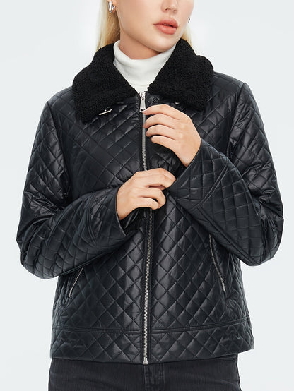 Vespera® | Fluffy, padded jacket with argyle print