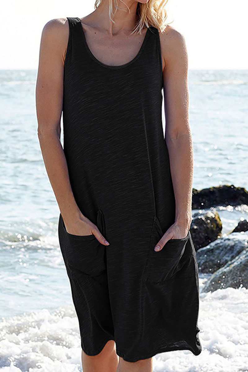 Xenia® | Casual basic dress with pocket and round neckline