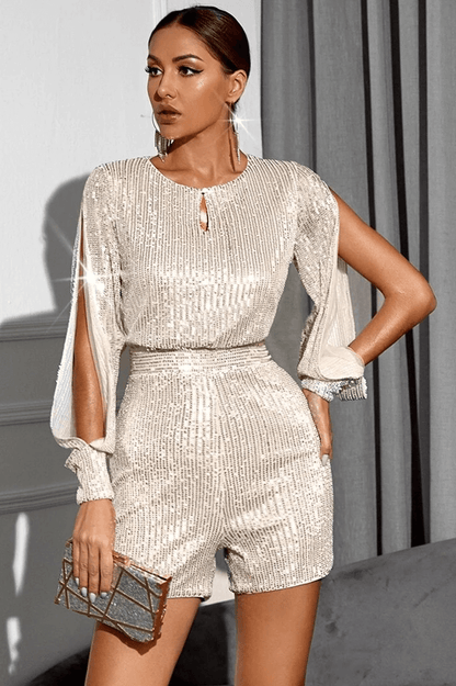 Vittoria® | Sequin romper with long sleeves and slits