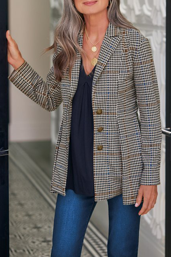 Zaida® | Elegant checked blazer with a turn-down collar