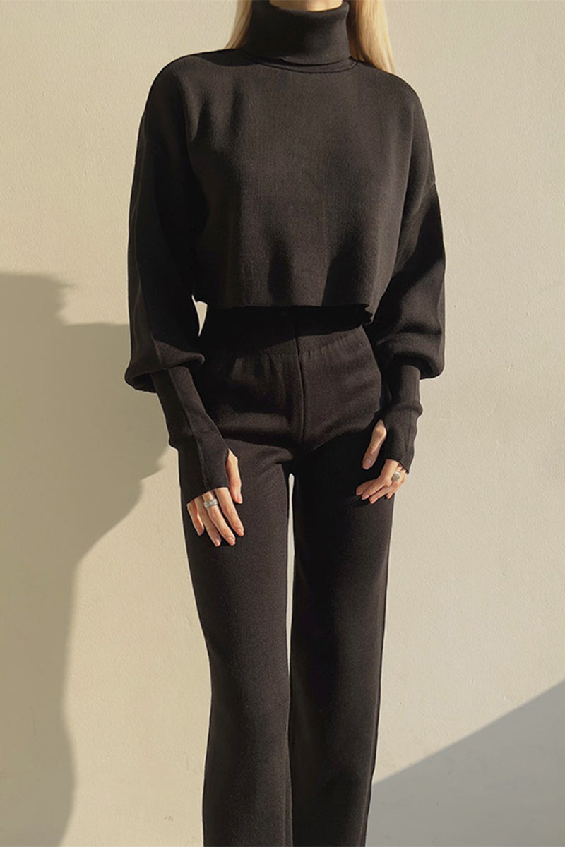 Lucía® | Casual solid color turtleneck long sleeve two piece sweater