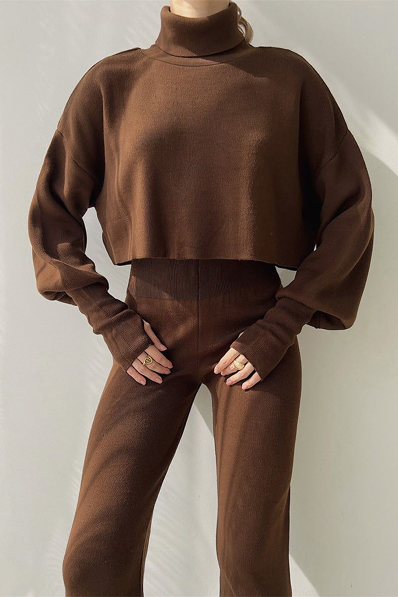 Lucía® | Casual solid color turtleneck long sleeve two piece sweater