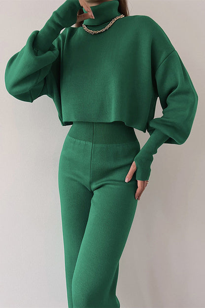 Lucía® | Casual solid color turtleneck long sleeve two piece sweater