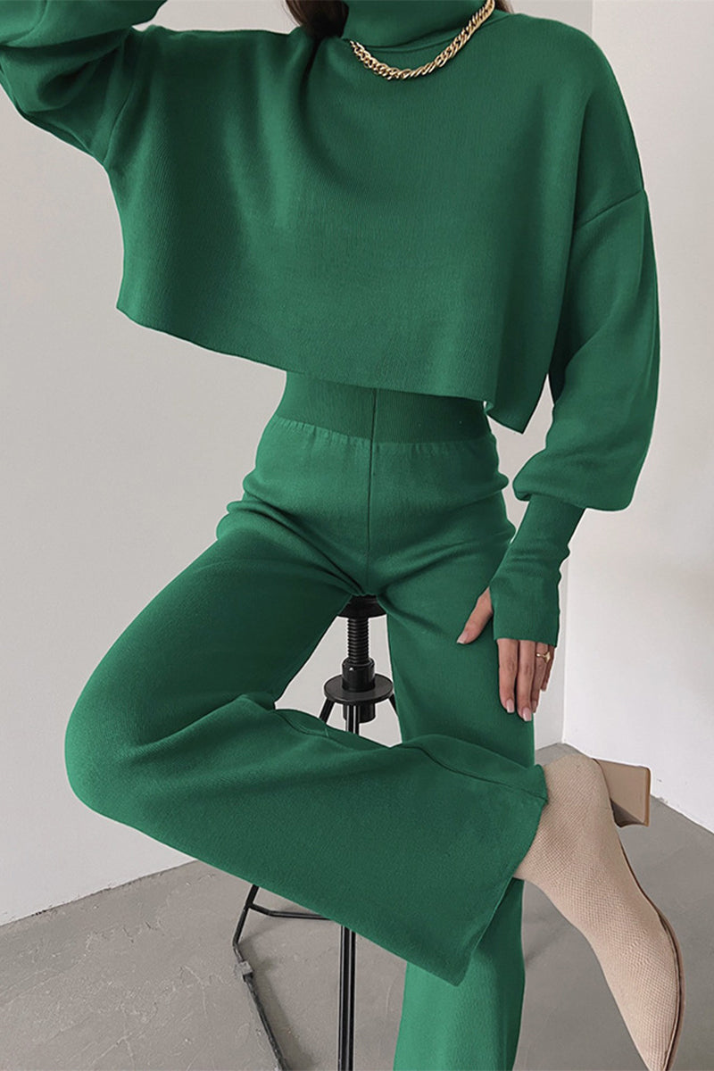 Lucía® | Casual solid color turtleneck long sleeve two piece sweater