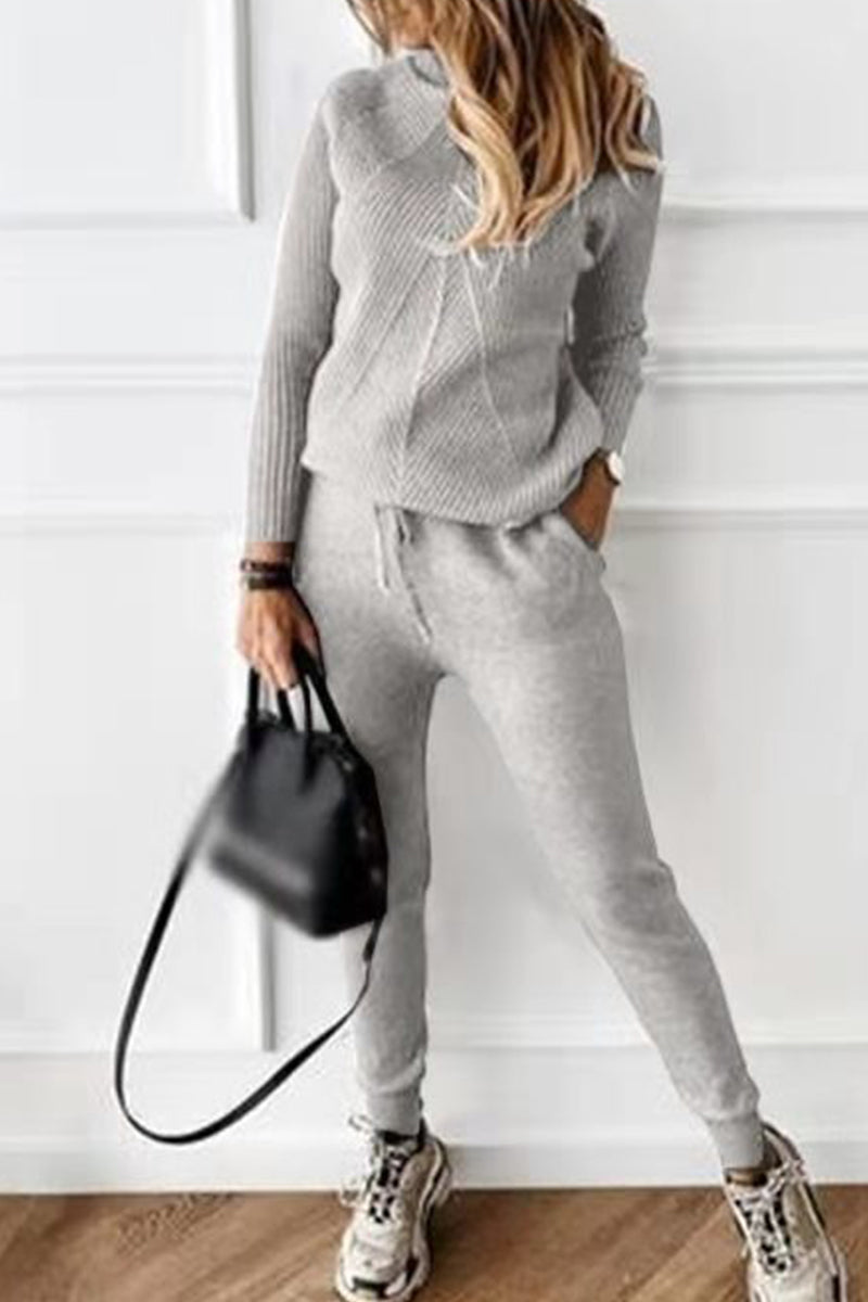 Wanda® | Casual solid color turtleneck long sleeve two piece sweater