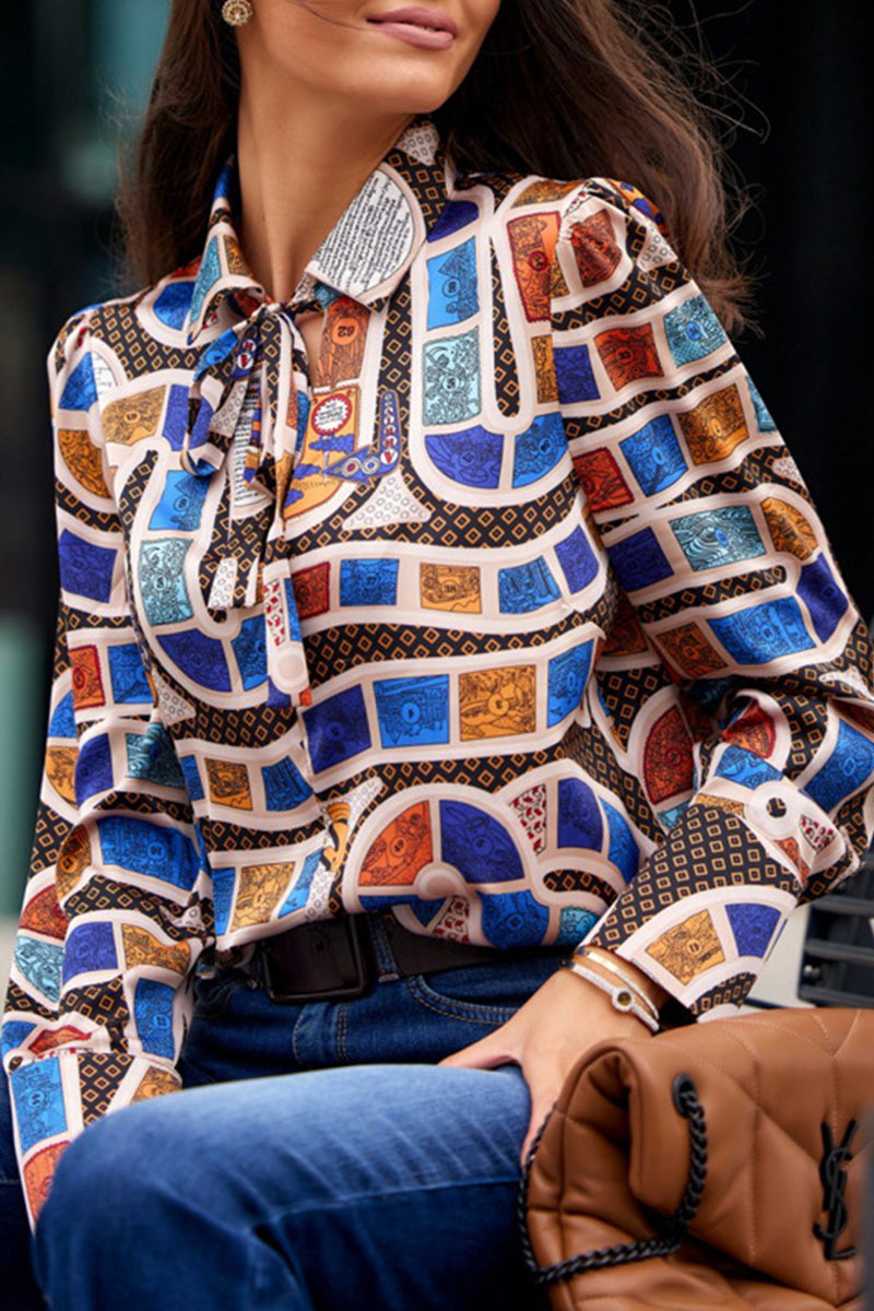 Tatiana® | Elegant printed patchwork shirt collar tops