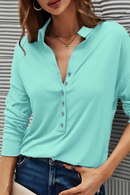 Silvia® | Casual T-shirts with plain buttons and turn-down collar