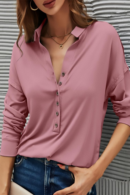 Silvia® | Casual T-shirts with plain buttons and turn-down collar