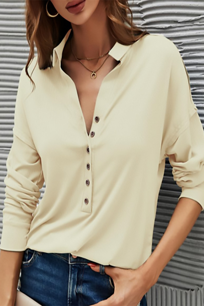 Silvia® | Casual T-shirts with plain buttons and turn-down collar