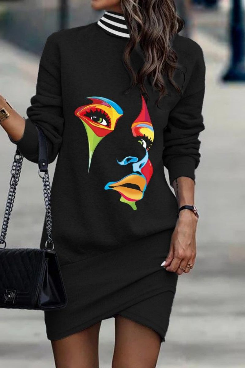 Viviana® | Casual printed patchwork turtleneck sweaters with long sleeves