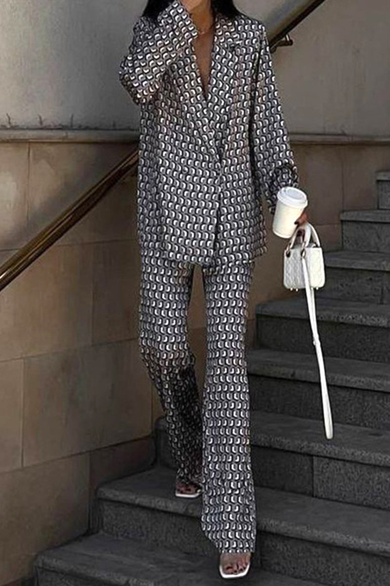 Natividad® | Casual Street Animal Print Patchwork Turndown Collar Long Sleeve Two Piece Suit