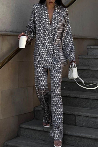 Natividad® | Casual Street Animal Print Patchwork Turndown Collar Long Sleeve Two Piece Suit