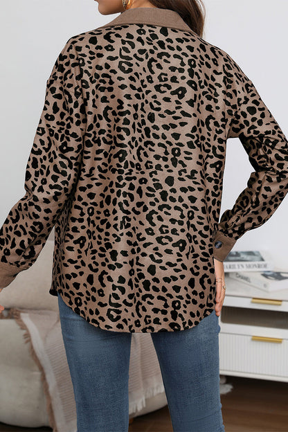 Amparo® | Casual tops with cute leopard pocket turn-down collar