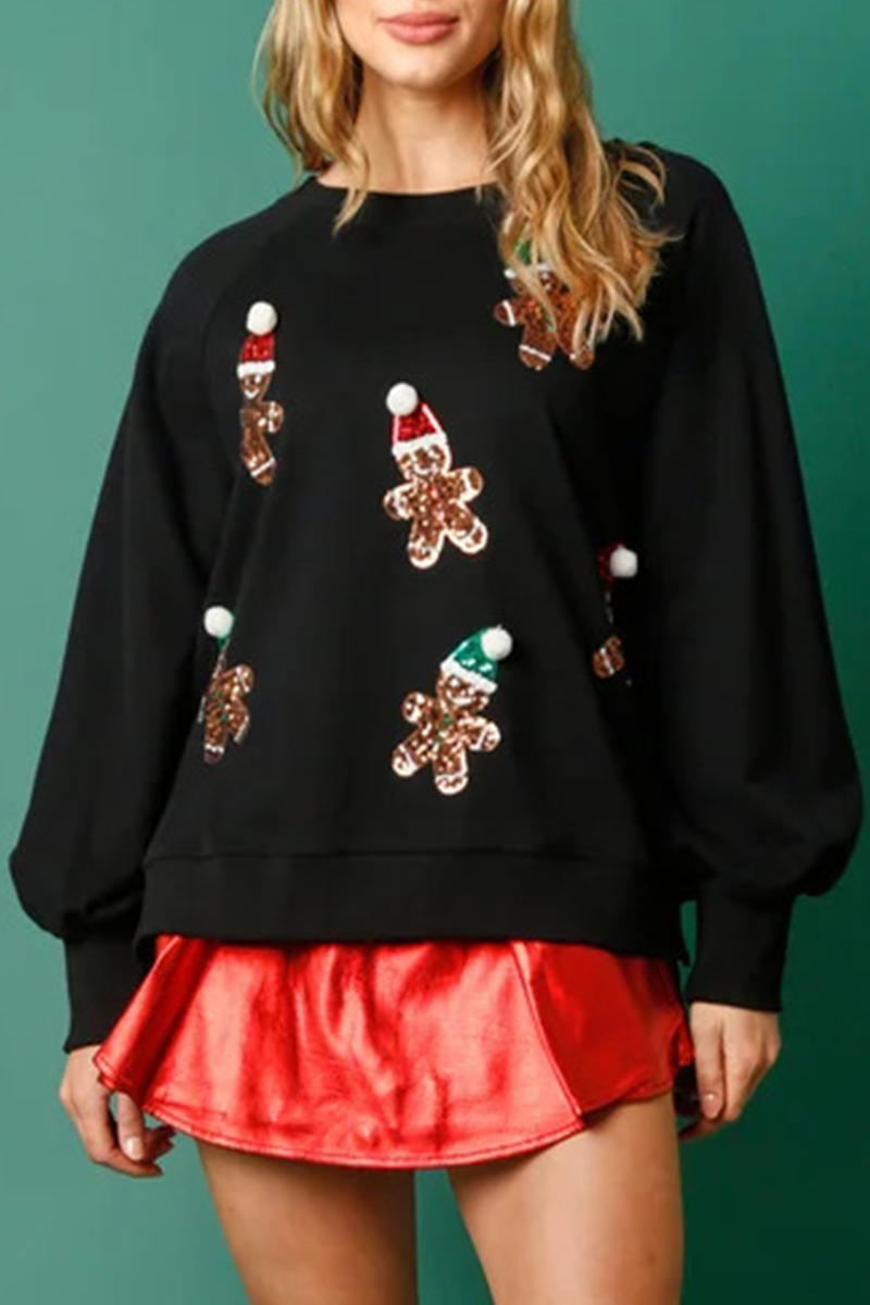 Alejandra® | Casual Cute Santa Claus Sequin Patch O-Neck Tops