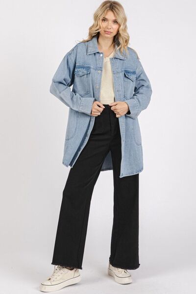 Tamara® | Long-cut denim jacket with patch pockets in a light wash