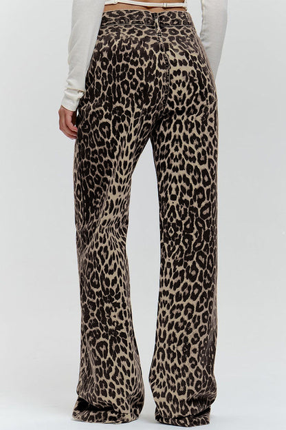 Amparo® | Street print leopard buttons loose mid-rise straight full printed pants