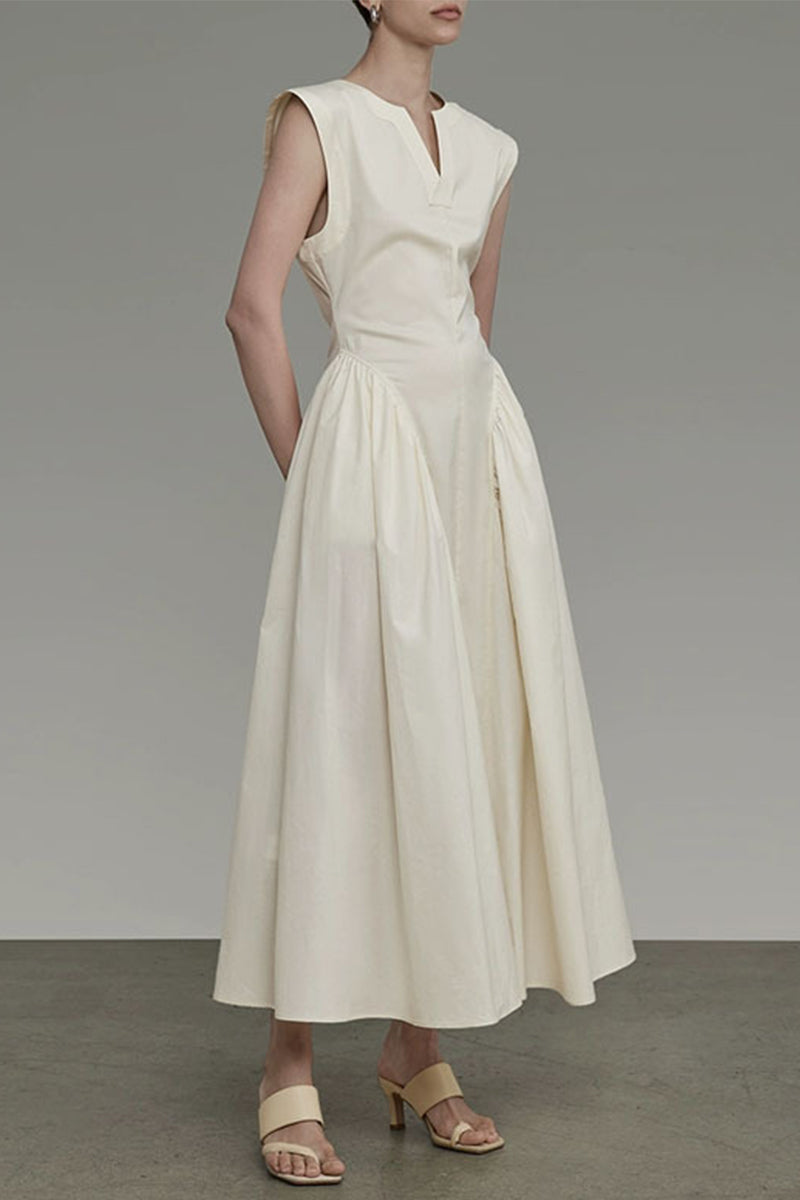 Zenaida® | Elegant solid color sleeveless dresses with pocket pleats and O-neck