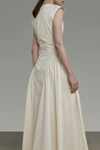 Zenaida® | Elegant solid color sleeveless dresses with pocket pleats and O-neck