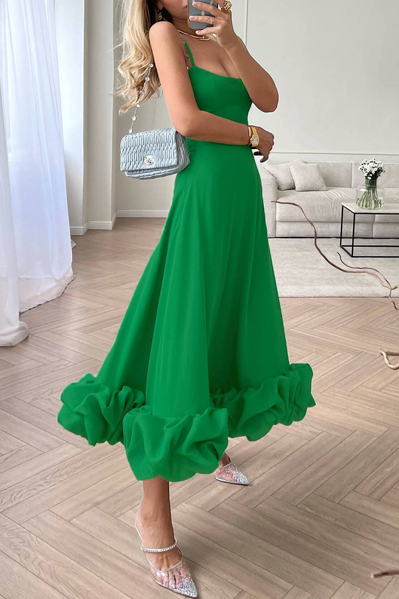 Yadira® | Elegant solid color sling dresses with pleats and square collar of celebrities