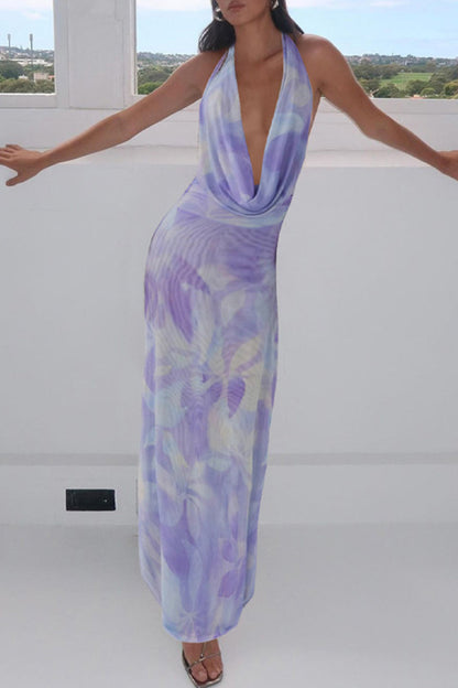 Teresa® | Sexy backless, sleeveless two-piece with gradual alternating print and shawl collar