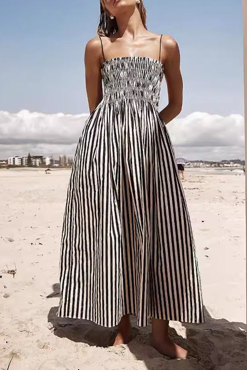 Zenaida® | Casual striped sling dresses with pocket pleats