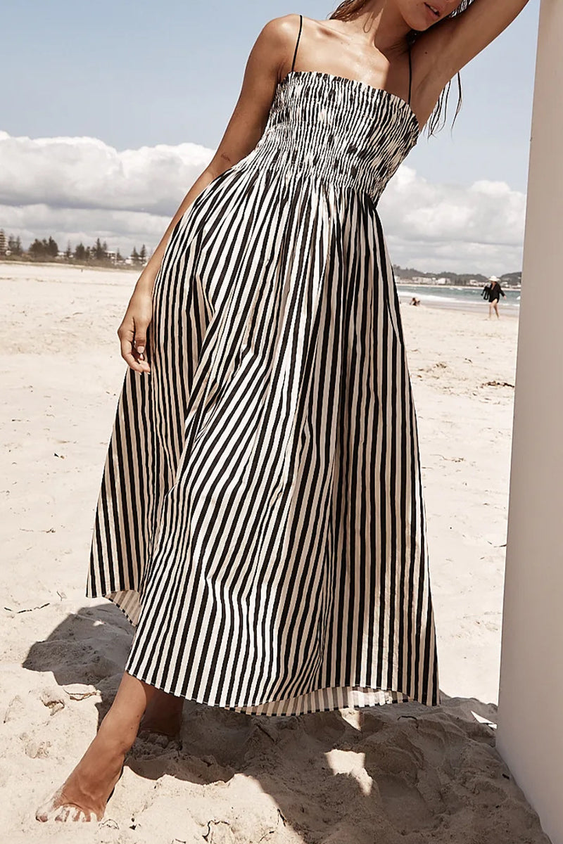 Zenaida® | Casual striped sling dresses with pocket pleats