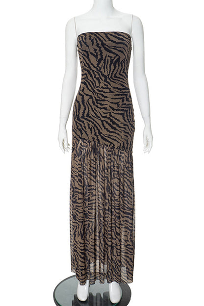 Silvia® | Sexy strapless slit animal print mesh dresses