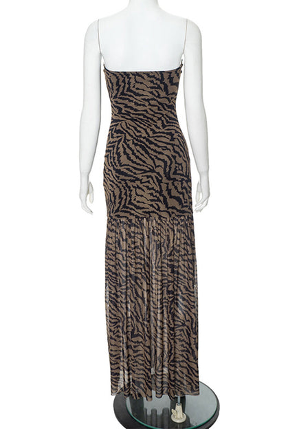 Silvia® | Sexy strapless slit animal print mesh dresses