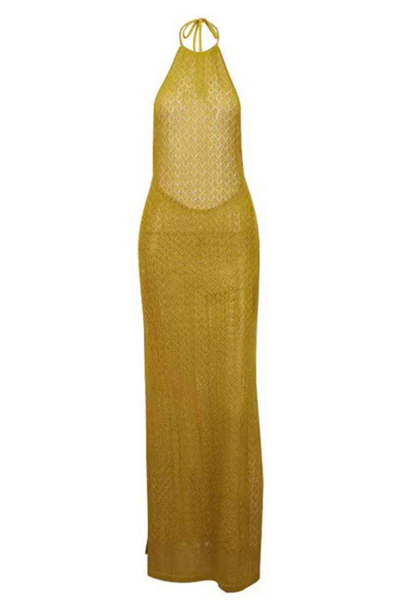 Teresa® | Sexy Solid Color Backless Lace Up Slit Halter Beach Dresses (3 Colors)