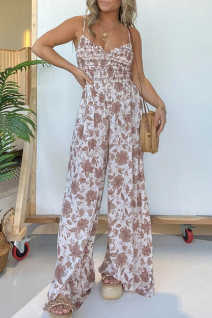 Victoria® | Casual Backless Floral Print Spaghetti Strap Regular Jumpsuit (6 Colors)