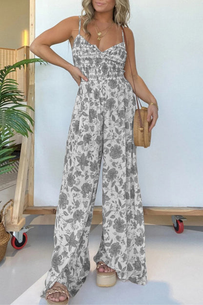 Victoria® | Casual Backless Floral Print Spaghetti Strap Regular Jumpsuit (6 Colors)