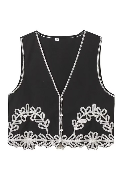 Tamara® | Casual Solid Color Embroidered Contrast Sleeveless V-Neck Two Piece Suits