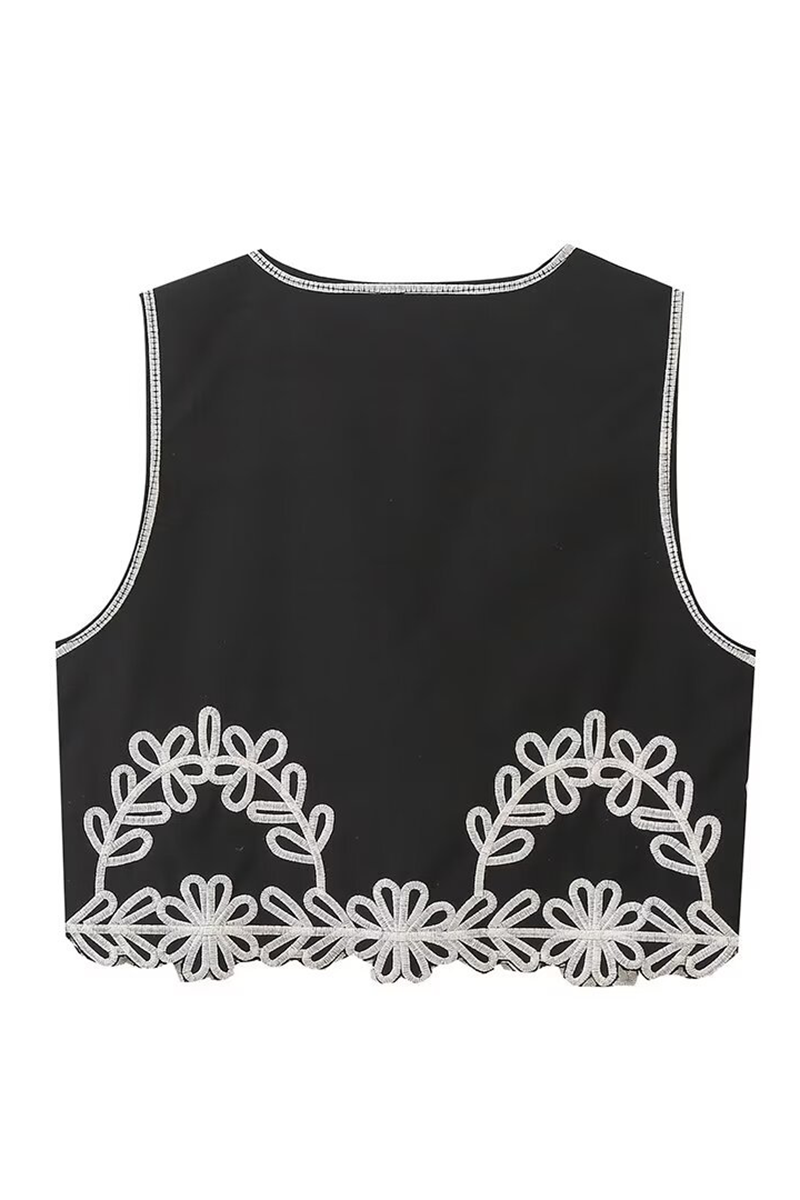 Tamara® | Casual Solid Color Embroidered Contrast Sleeveless V-Neck Two Piece Suits