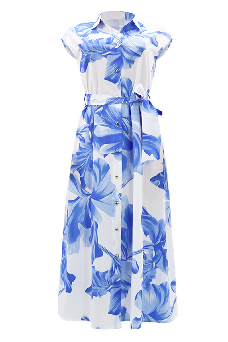 Pilar® | Casual long dresses with floral print and buttons, turn-down collar