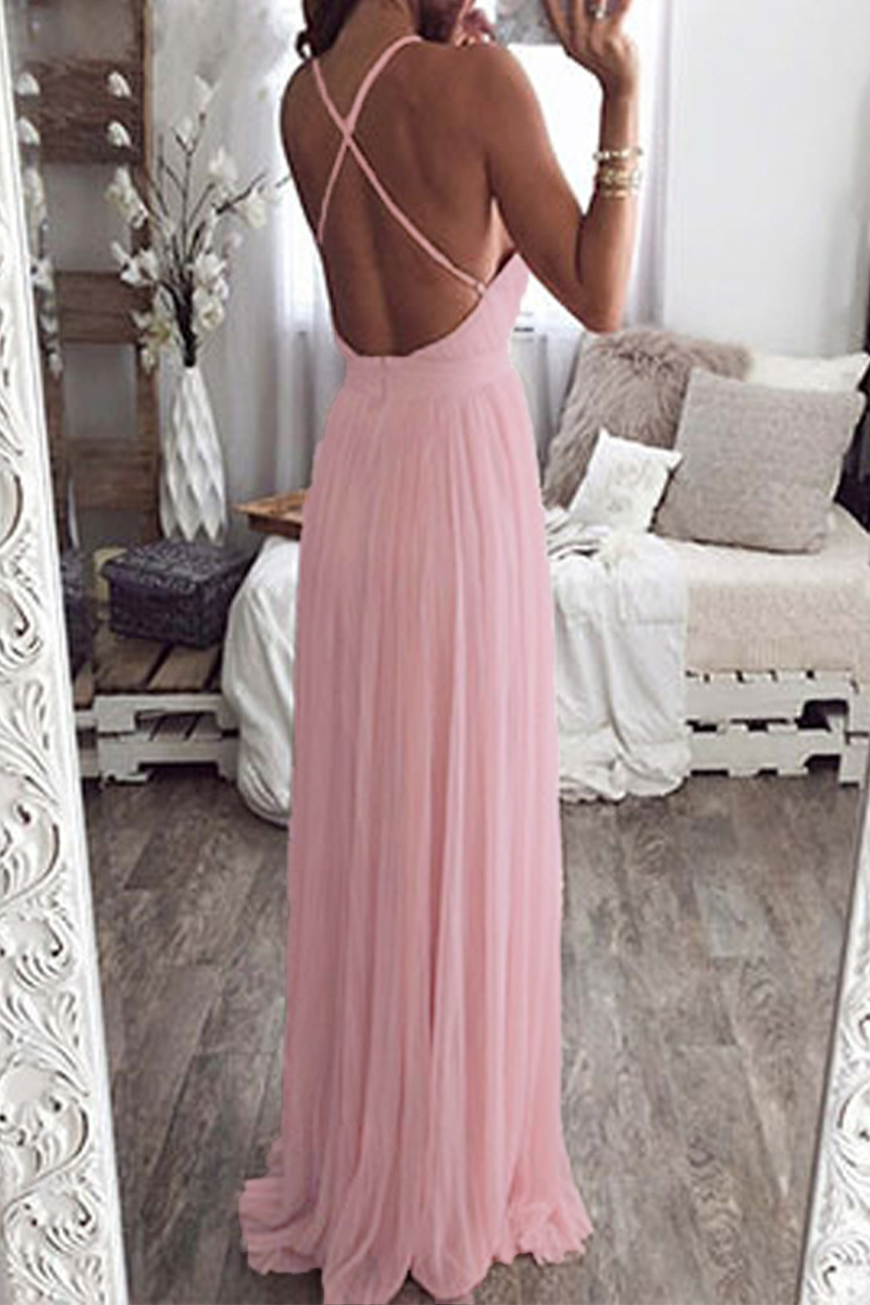 Tiffany® | Sexy solid color backless mesh V-neck evening dresses