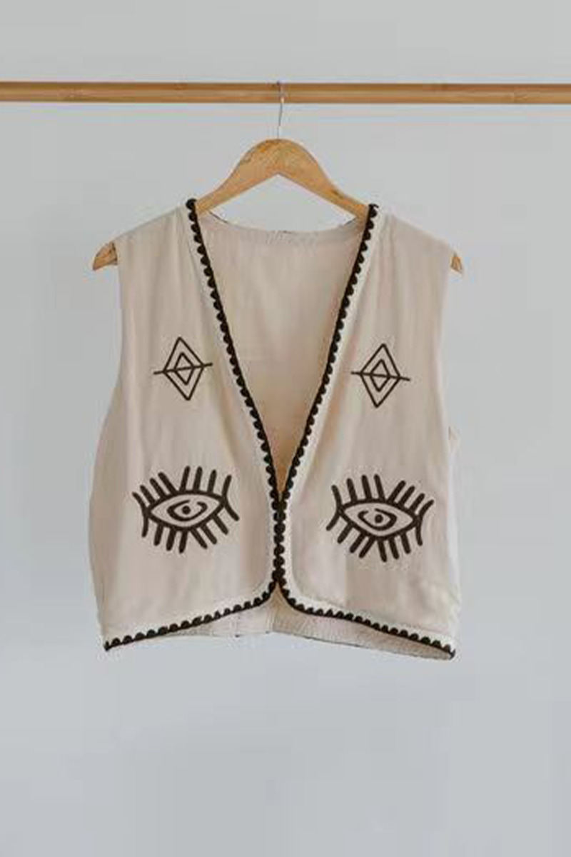 Nadia® | Casual color block vests with patchwork embroidery and cardigan collar