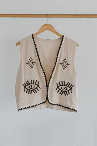 Nadia® | Casual color block vests with patchwork embroidery and cardigan collar