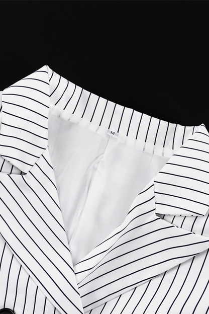 Stella® | Street elegant stripe print, buttons, slit, contrast reversible collar, long sleeves, two piece