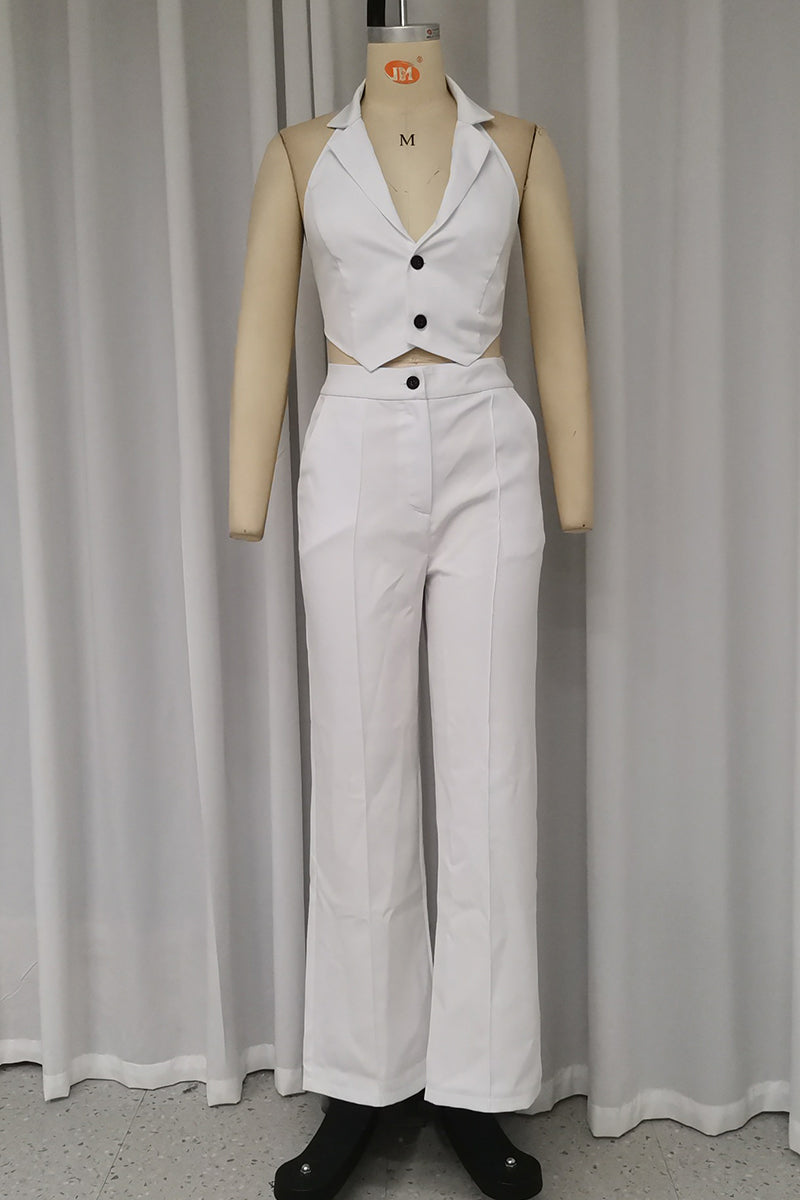 Xara® | Sexy everyday two-piece suit with lacing and buttons, backless, halterneck, sleeveless