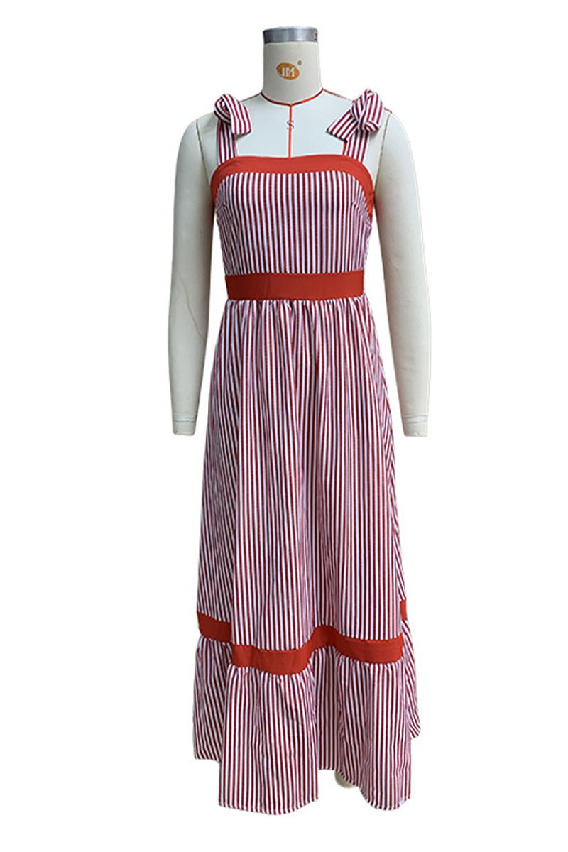 Quintina® | Casual street dresses with striped print, lace-up, patchwork contrast and sling dress with square neckline