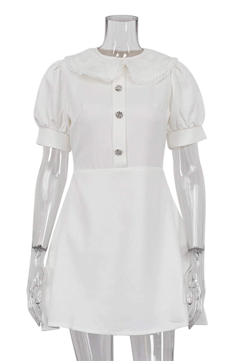 Zoe® | Daily elegant short sleeve A-line dress with buttons and Peter Pan collar