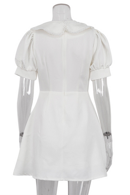 Zoe® | Daily elegant short sleeve A-line dress with buttons and Peter Pan collar