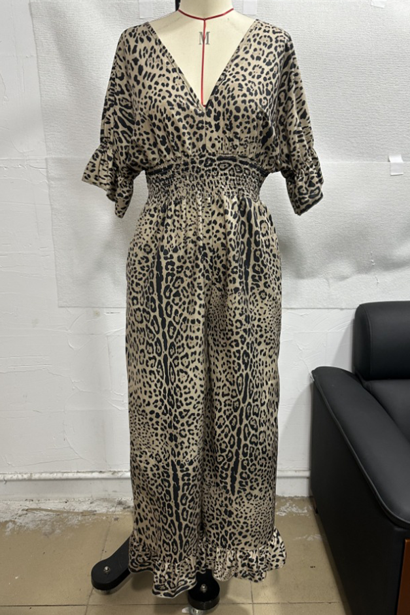 Rafaela® | Casual Loose Leopard Contrast V-Neck Jumpsuits (4 Colors)