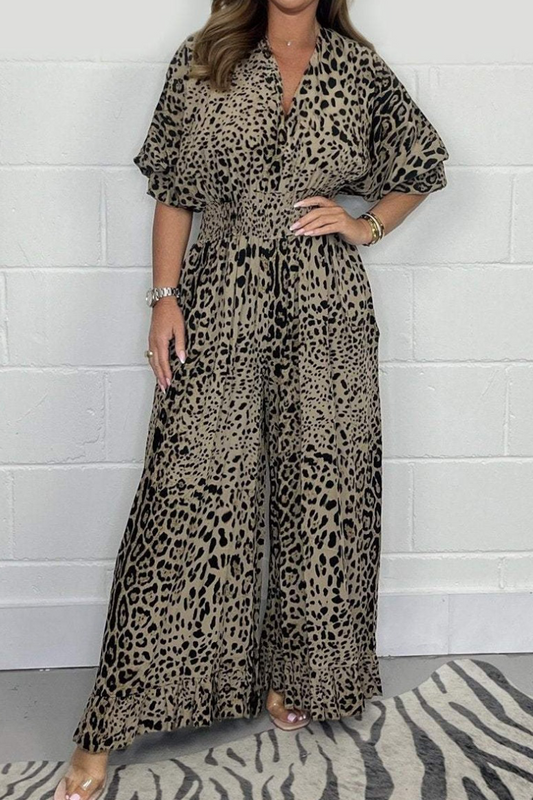 Rafaela® | Casual Loose Leopard Contrast V-Neck Jumpsuits (4 Colors)