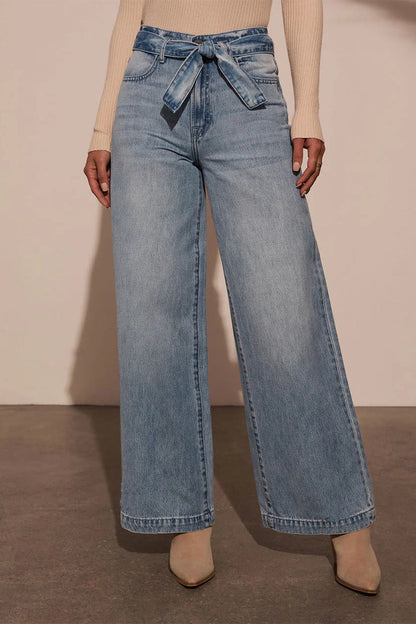 Zoe® | Casual, loose denim jeans with a gradient, used look, lace-up fastening and high waist