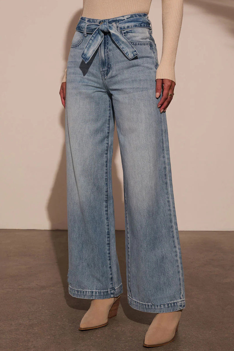 Zoe® | Casual, loose denim jeans with a gradient, used look, lace-up fastening and high waist