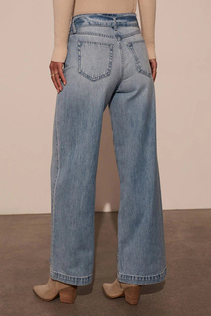 Zoe® | Casual, loose denim jeans with a gradient, used look, lace-up fastening and high waist