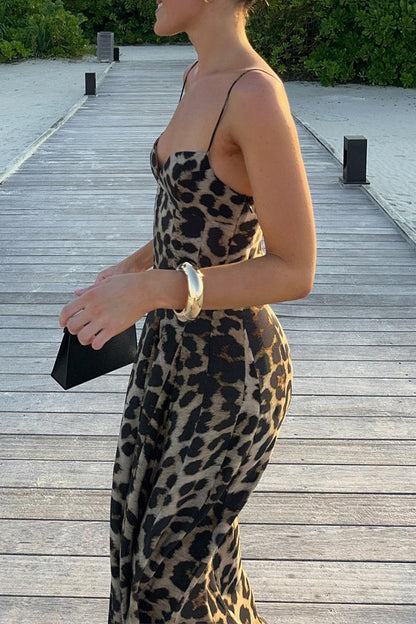 Silvia® | Sexy long leopard print V-neck dresses