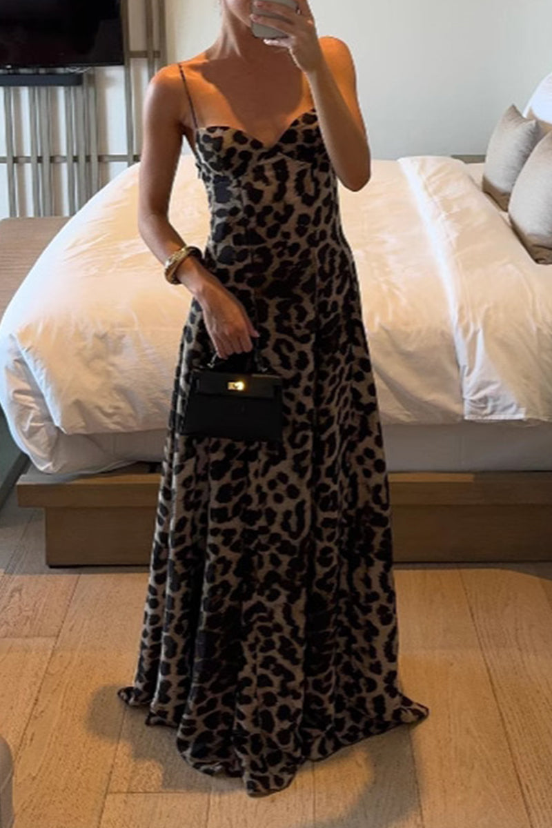 Silvia® | Sexy long leopard print V-neck dresses